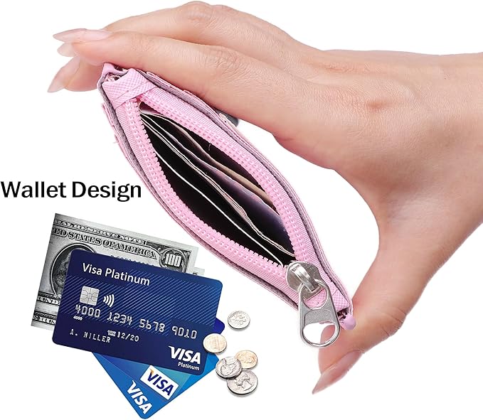 Cute ID Badge Holder Retractable Lanyard Reel Clip with Heavy Duty Carabiner,5 Card Slots in 2 Sided with Key Ring and Zipper for Students Teens BoysGirls Office Staff Women (Purple Kuro)