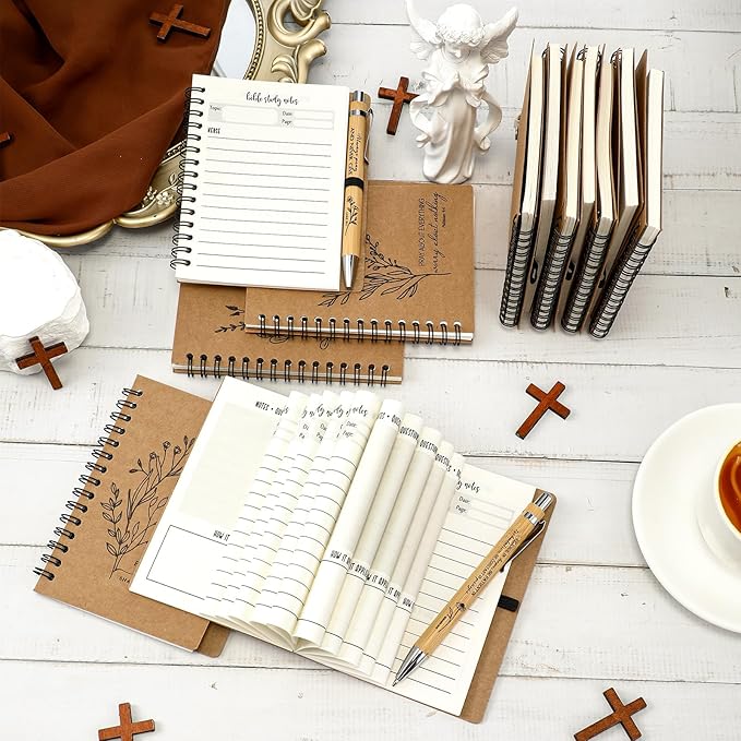 20 Pcs Bible Verse Spiral Notebook with Bamboo Christian Ballpoint Pens Aesthetic Religious Notepads Inspirational Journals Easter Christian Gifts for Women Men Office (Special Style)