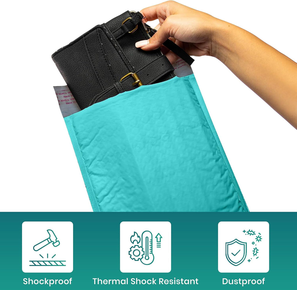 Levex - #0000 4" x 6" [5 Pack] Teal Poly Bubble Mailers, Padded Envelope Mailers, Packing Envelope & Mailing Bags for Shipping