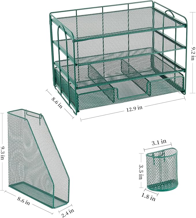 gianotter 4-Tier Desk Organizer with Drawers, File Holders, Letter Trays and Pen Holders - Workspace Accessories for Office Supplies (Green)