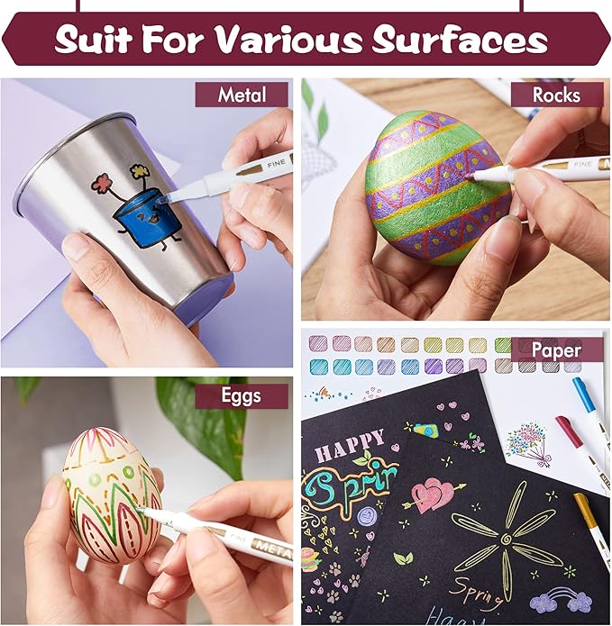 Shuttle Art Metallic Marker Pens, 24 Colors Metallic Paint Markers Fine Point for DIY Card, Calligraphy, Art and Crafting Projects, Works Great on Black Paper, Scrapbooks, Fabric, Rock.