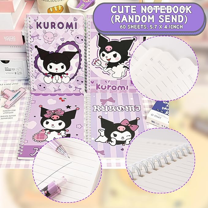 Cute School Supplies Anime Stationery Gift Set Includs Gel Pens, Journal Notebook, 50 Stickers, Pencil Case, Kawaii Stationery Set, Back to School Gift(Purple)