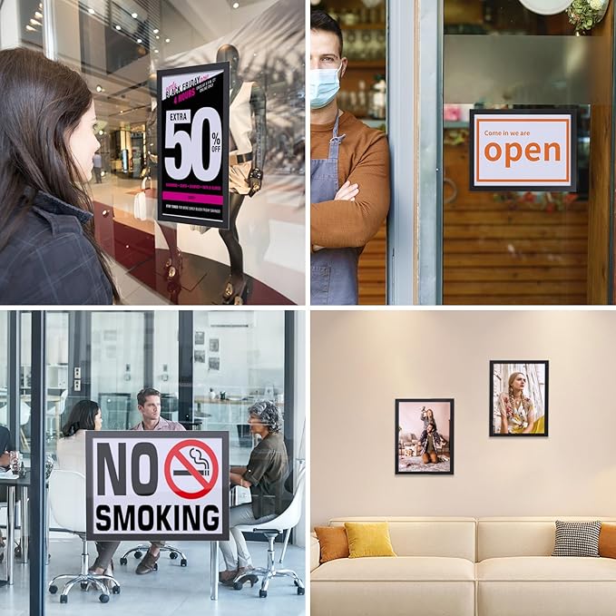 12Pack Magnetic Sign Holder 8.5 x 11 Wall Mount, Self Adhesive Display Magnetic Picture Frames Sheet With Strong Magnet Border for Window/Door/Fridge, Document Poster Paper Holders for Home Office Store, Black