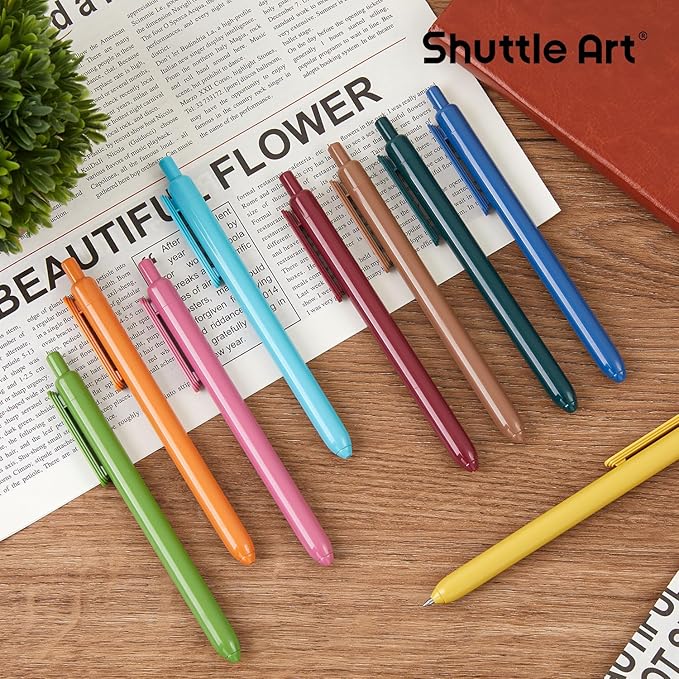 Shuttle Art Colored Retractable Gel Pens, 22 Unique Vintage Ink Colors, 11 Light and 11 Dark Vintage, Cute Pens 0.7mm Point Quick Drying for Writing Drawing Journaling Note Taking School Office Home