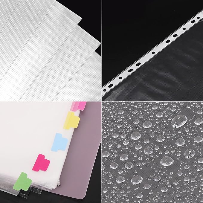 100 Pcs Sheet Protectors 12in*9in Clear Binder Sleeves with 9 Sheets Color Tabs for 2/3/4 Ring Binder(11 Hole)