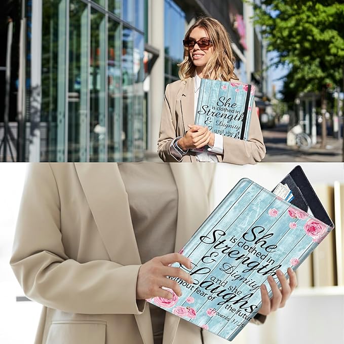 PU Leather Padfolio Folder Clipboard Portfolios Organizer Conference Document Organizer with Business Card Holder Storage Clipboard Writing Pad,Bible Quote Proverbs 31-25