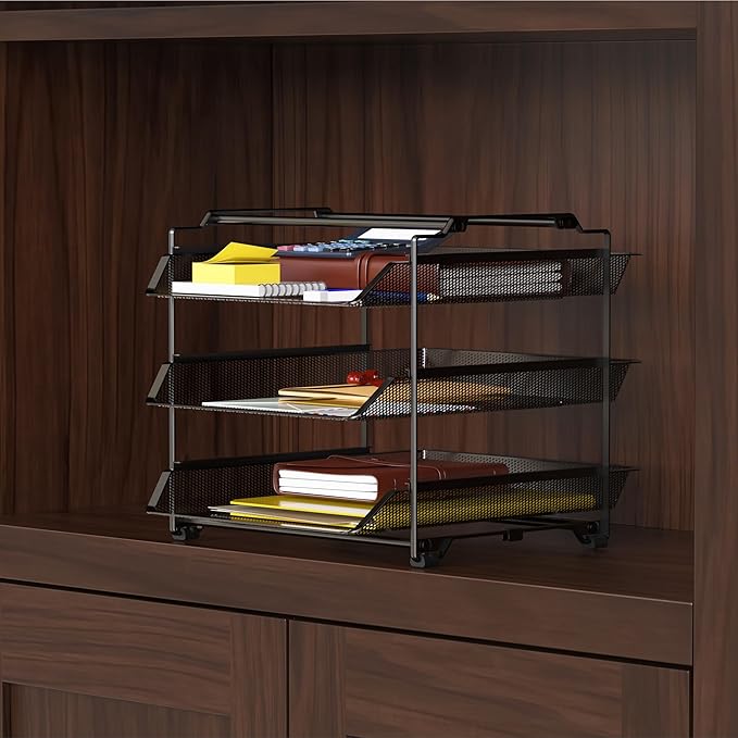 DecoBrothers Stackable Letter Tray Paper Organizer, 3 Tier, Black