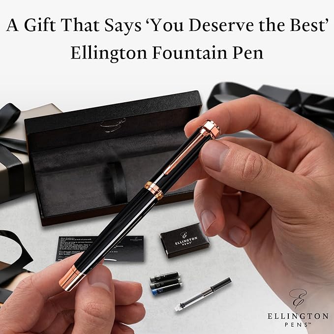 Luxury Fountain Pen Set- Fountain Pens for Writing - Smooth Fine Nib - Includes Refillable Ink Converter, 3 Ink Cartridges [Black & Blue], Gift Box - Elegant Calligraphy