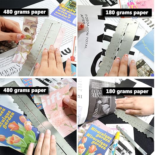 3PCS Stainless Steel Metal Paper Tearing Ruler Craft Ruler for Cutting Paper to Wavy Line Jagged and Irregular Edges 12'' Measuring Tool for Engineering School Office Architect and Drawing