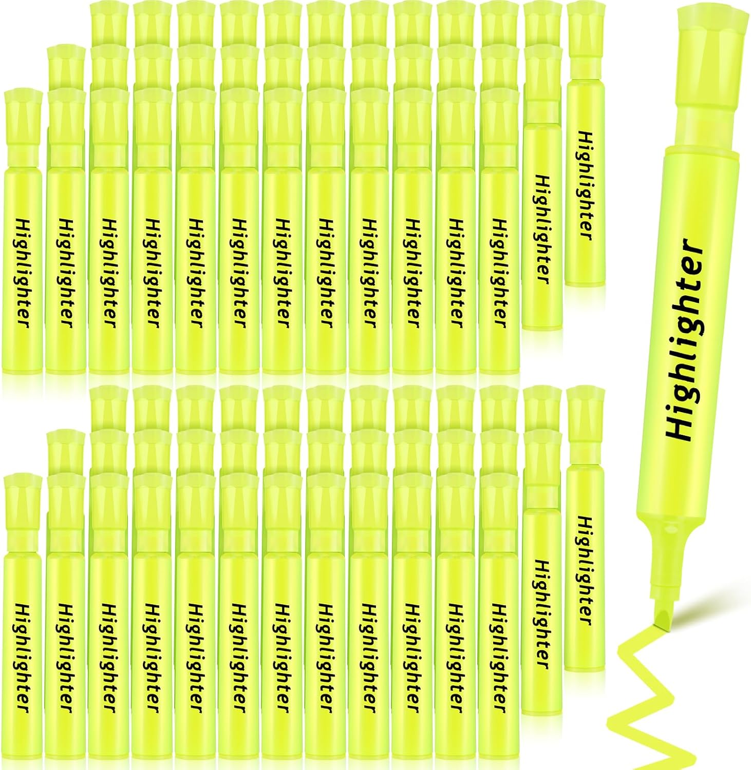 Qilery 72 Pack Highlighters Bulk, Tank Style Chisel Tip Highlighters Markers Quick Drying for Kids and Adult Coloring, Classroom Home Office School Supplies (Yellow)