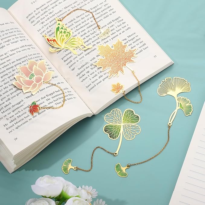 5 Pack Metal Bookmarks for Reading Women, Book Lover Gifts Stocking Stuffers for Women, Colorful Bookmark for Book Lovers, Fancy Unique Cute Plant Bookmark, Gifts for Book Lovers, Writers, Readers