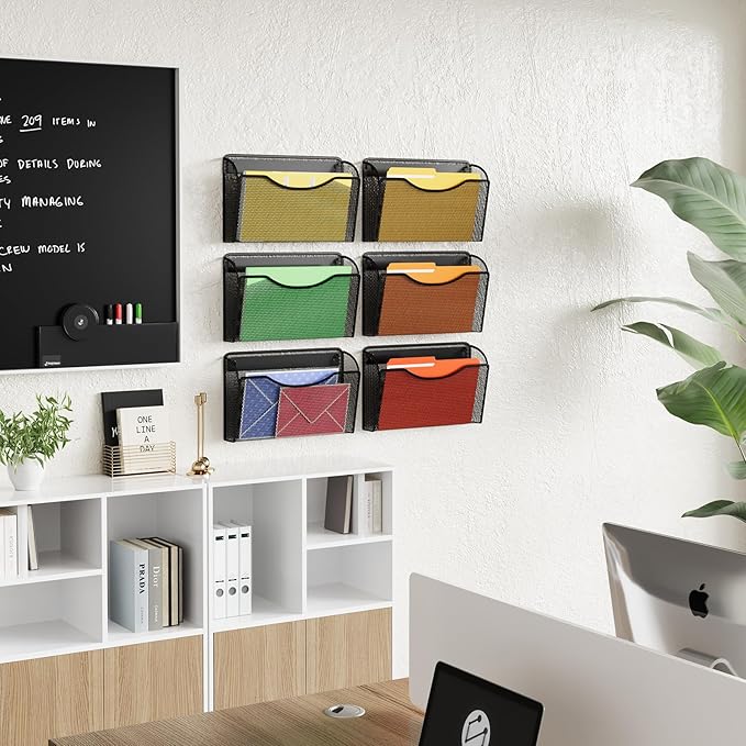 3 Pack Mesh Hanging Wall File Holders, Vertical Mounted File Holder, Wall Basket Mail Organizer for Office, Home and School