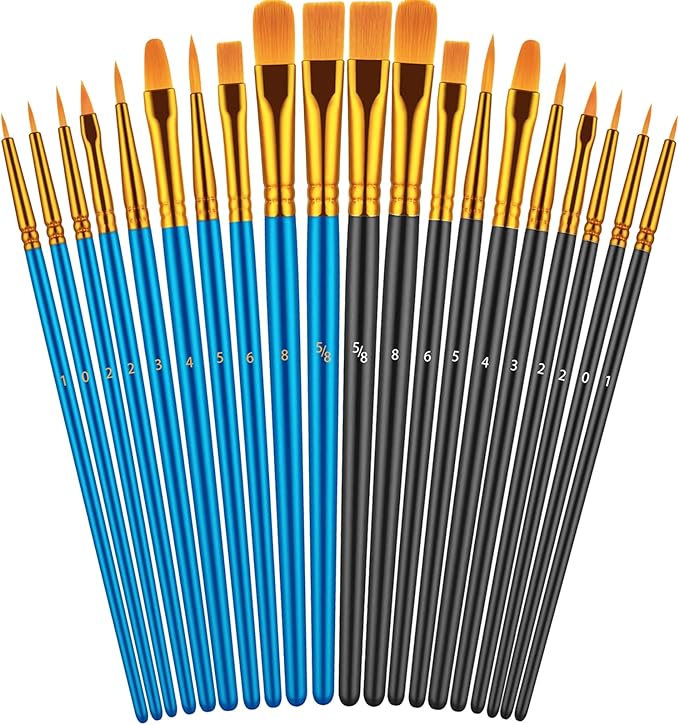 Paint Brushes Set, 20 Pcs Paint Brushes for Acrylic Painting, Oil Watercolor Acrylic Paint Brush, Artist Paintbrushes for Body Face Rock Canvas, Kids Adult Drawing Arts Crafts Supplies, Blue+Black