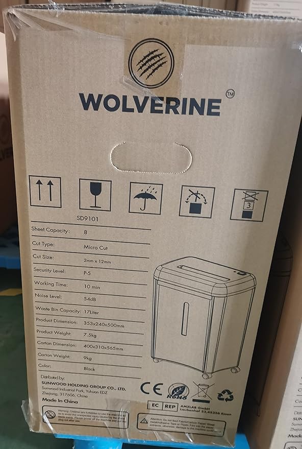 WOLVERINE 8-Sheet Super Micro Cut High Security Level P-5 Ultra Quiet Paper/Credit Card Home Office Shredder with 4.5 gallons Pullout Waste Bin SD9101 (Black)