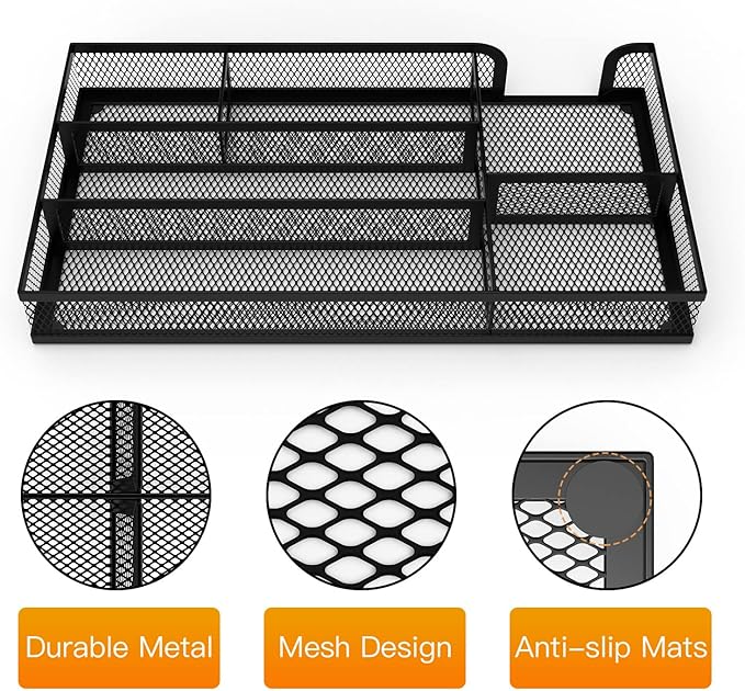 Desk Drawer Organizer, Small Metal Mesh Drawer Organizer Tray, Office Pencil Drawer Organizer Accessories for Desktop, Bathroom, Kitchen, Makeup, Vanity