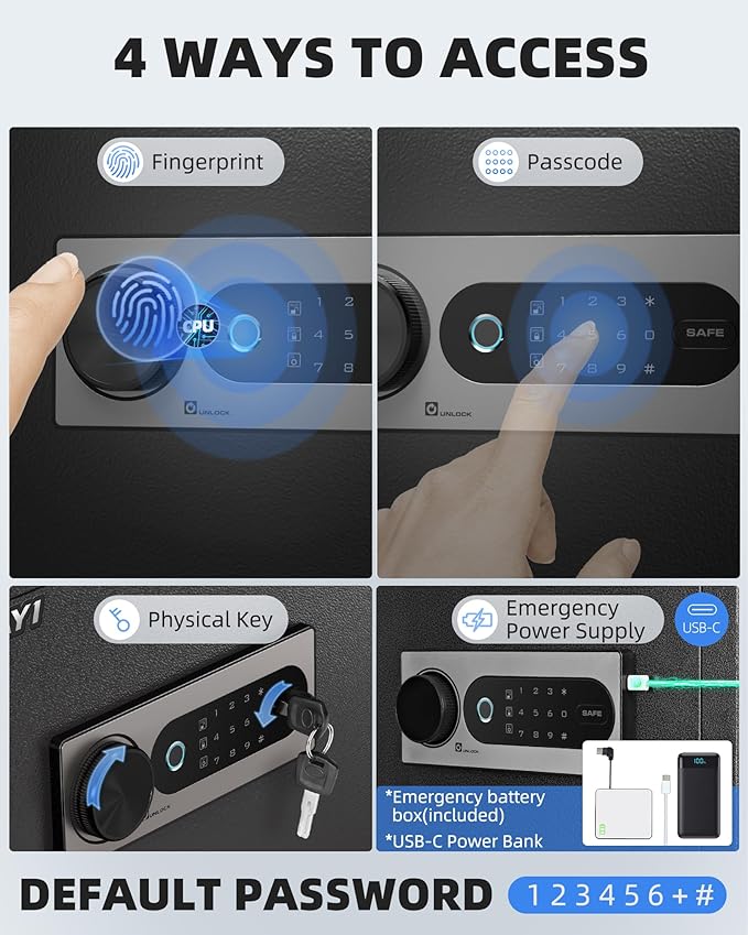 DAYI Biometric Fingerprint Safe Box, 0.8 Cubic Feet Home Safes with Fireproof Bag, Digital Touchpad Security Safe for Money Cash Documents, Dual Alarm System - DF-25 Plus
