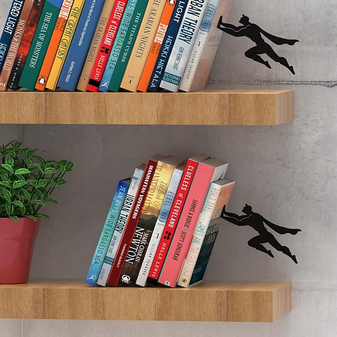 Artori Design Book Ends to Hold Books Heavy Duty - Hidden Metal Bookends for Shelves Desk - Bookend Book Holder for Home Decorative - Gift for Book Lovers and Home Décor (Book&Hero - Set of 2)