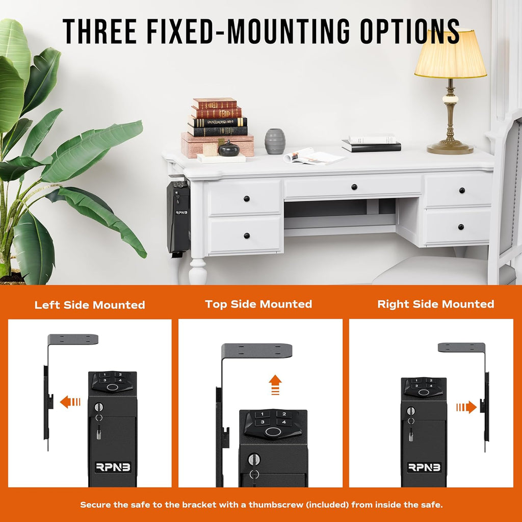 RPNB Mounted Gun Safe,California DOJ Certified Handgun Safe, Auto Open Lid Smart Pistol Safe with Biometric Fingerprint or Keypad Lock