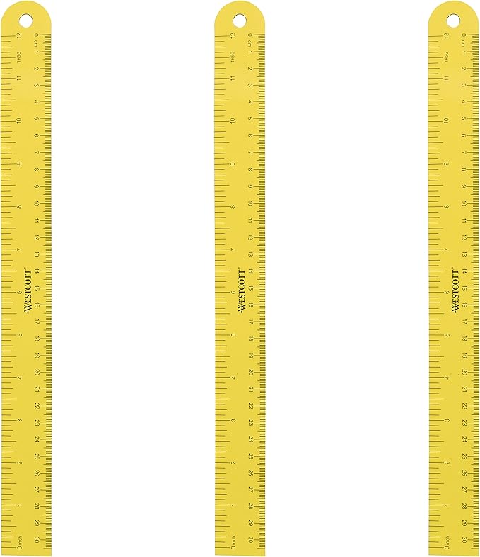 Westcott ‎16264 Magnetic Flexible Rulers, 12 Inch, Yellow (3 Pack)
