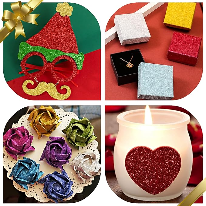 24 Sheets Gold Glitter Cardstock Paper, A4 Premium Sparkly Paper for Scrapbook, DIY Projects, Party Decoration, Gift Box Wrapping 250GSM/92lb