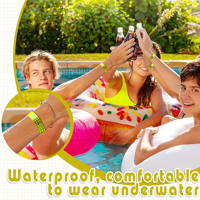 Epakh 600 Pcs Paper Wristbands Neon Wrist Bands Waterproof Handbands for Events Lightweight Concert Wristbands Neon Colored Adhesive Wrist Band for Party