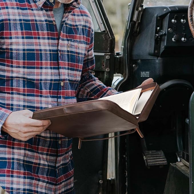 Polare Full Grain Cowhide Leather Bible Cover Church Bag Bible Protective Book Holder Carrying Case Folder Organizer Portfolio (Dark Brown with Shoulder Strap)