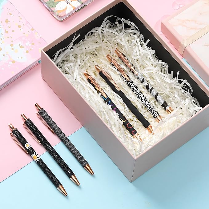 Mr. Pen- Fancy Pens for Women, 7 Black Ink Ballpoint Pens with 10 Refills, 1.0mm, Starry Night, Glitter Cute Pens for Journaling, Sparkly Fancy Pen, Easter Gift