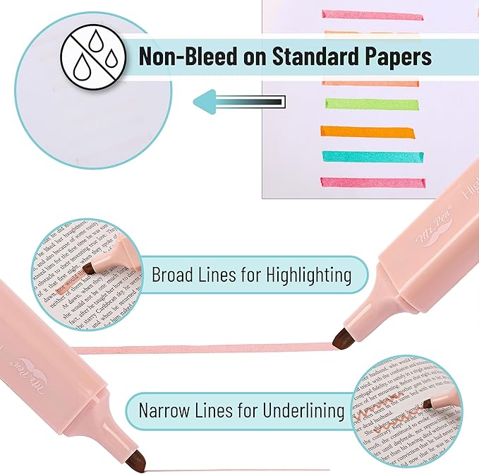 Mr. Pen- Highlighter, 8 Pack, Vintage Colors, Chisel Tip Aesthetic Highlighters, Cute Highlighters for School, No Bleed Highlighters, Highlighters Aesthetic, School Highlighters, Cute Markers.
