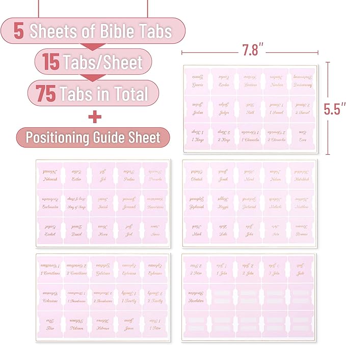 Mr. Pen- Bible Tabs, 75 Tabs, Baby Pink, Bronze Foil Embossed Lettering, Laminated Bible Tabs for Women and Men, Bible Tabs for Study Bible Index Tabs, Bible Book Tabs, Bible Labels Tabs