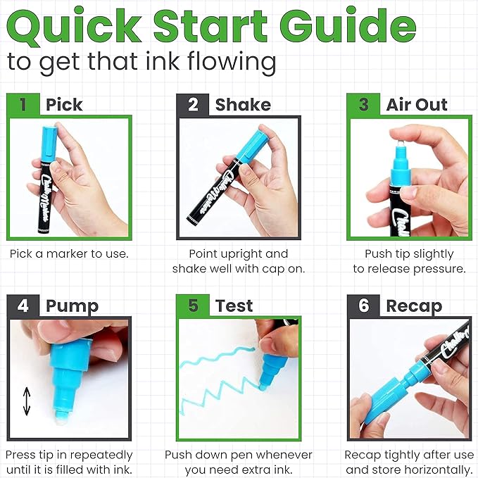 5 Green Chalkboard Chalk Pens - Green Dry Erase Markers for Blackboard, Chalkboard Signs, Windows, Glass | Variety Pack - Fine & Jumbo Size Ink Pen (1mm, 3mm, 6mm, 10mm, 15mm)