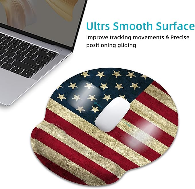 Ergonomic Mouse Pad with Wrist Support,American Flag Mouse Pad with Wrist Rest,Relieve Wrist Pain Mousepad Non-Slip Rubber Base,Mouse Pads for Desk,Computers,Laptop,Office,Home,Gaming,Accessories