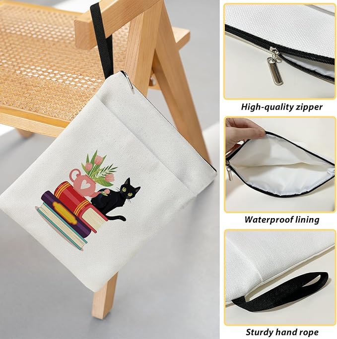 Black Cat Book Book Sleeve, Book Lovers Gifts Book Pouch Book Sleeve with Zipper and Front Pocket Reader Gifts Birthday Gifts for Adult Teen Teacher -10