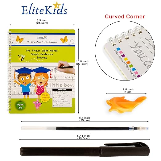 Teacher Designed Large 11x8.5in Reusable Handwriting Workbooks (Sight Word Copy Included)- Kids Learning Calligraphy, Magic Practice Copybook for Preschool, Kids Ages 3 to 8 (4 Pack)