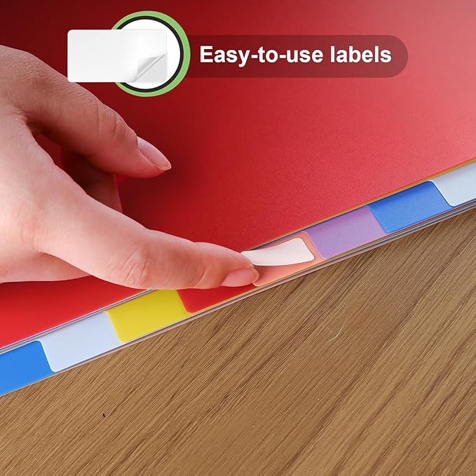 HABGP 12 Tab Dividers for 3 Ring Binder, 96 Pcs Multicolor 3 Ring Binder Dividers with Tabs, Page Folder Dividers, Plastic Tabbed File Dividers with Tabs, Three Ring Binder Index Dividers, 8 Set