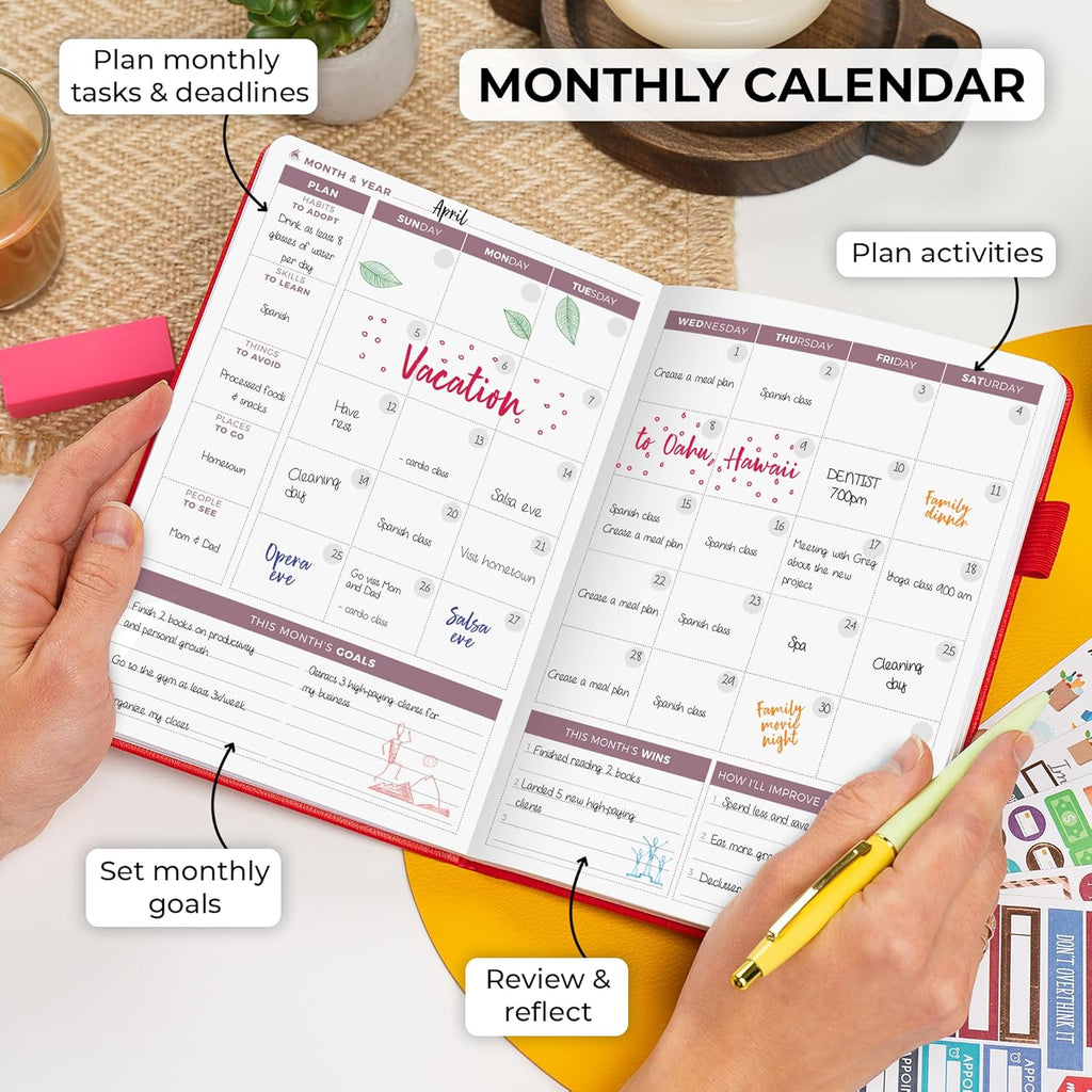 Clever Fox Planner 2nd Edition – Colorful Weekly & Monthly Goal Planner, Time Management & Productivity Organizer, Undated, A5 (Red)