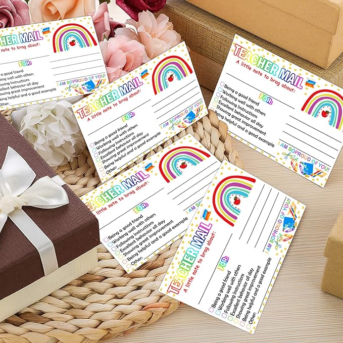 4 x 6 inch Rainbow Happy Mail Teacher Notes to Parents Classroom Good Behavior Incentive Motivational Cards 50 Pcs Motivational Notes Positive Postcards For Home,Preschool, Kindergarten, Elementary (Color3)