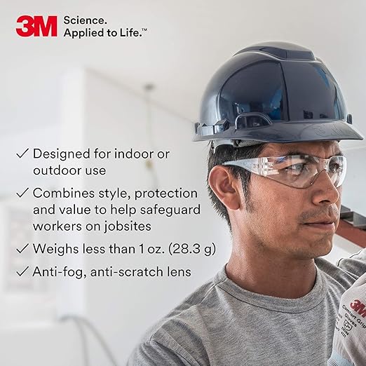 3M Safety Glasses, Virtua, 20 Pair, ANSI Z87, Unisex, Anti-Fog, Scratch Resistant, Clear Lens, Clear Frame, Affordable Eye Protection, Lightweight, Wraparound Coverage