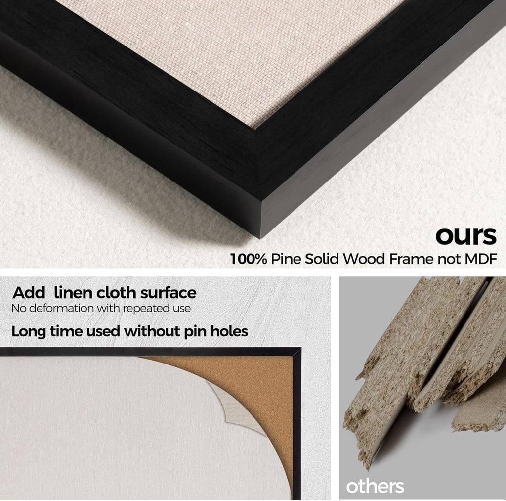 Fun Memories Cork Board Bulletin Board for Office, 24" x 36" Pine Wooden Framed Corkboard, Wall Mounted Notice Pin Board for School Home & Office, Black