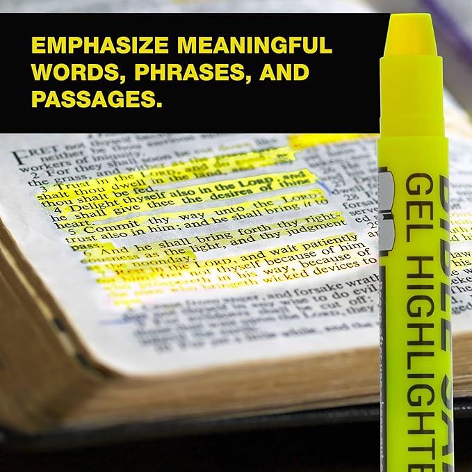 U.S. Office Supply 6 Pack of Yellow Bible Safe Gel Highlighters - Bright Neon Fluorescent Yellow Color Markers, Highlight On Any Paper - Won't Bleed, Fade or Smear - Twist-Up Design, Study Guide