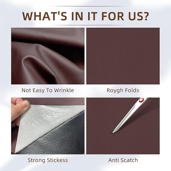 CHEIGHY 2pcs Leather Repair Kit Self Adhesive Leather Repair Patch for Furniture 8.2X11 inch Vinyl Repair Kit for Couches Car Seats Sofa Office Chair Belt Jackets (Coffee)