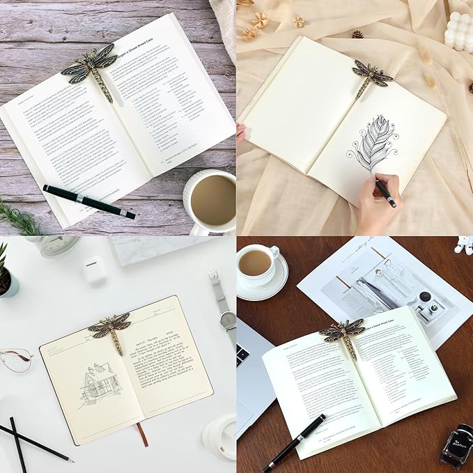 LOVME Metal Book Clips, Page Holder Journal Clips to Hold Journal Open While Reading and Free Your Hands, Metal Bookmark, Vintage Gifts for Book Lovers, Readers, Writers, Dragonfly Design