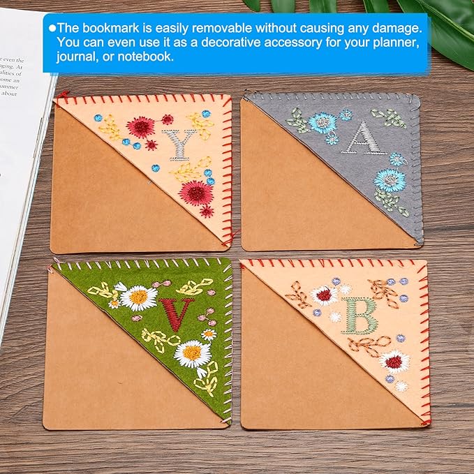 PATIKIL Personalized Embroidered Corner Bookmark, Cute Flower Felt Stitched Triangle Book Mark Page Marker for Women Men Book Lovers Teachers, Pink, Letter P