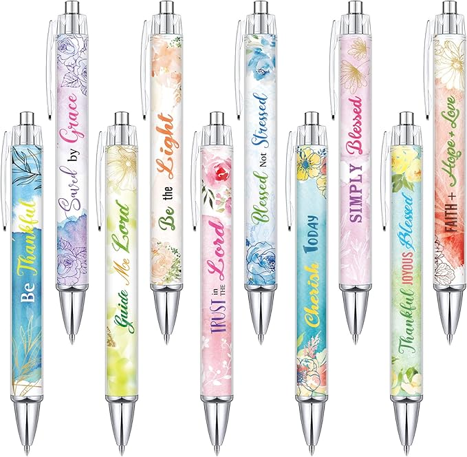 Tinlade 10 Pcs Christian Pens for Women Religious Ink Pens Easter Gifts Inspirational Quotes Bible Verse Ballpoint Funny Office Supplies for Women Men Coworker(Fresh Flower)