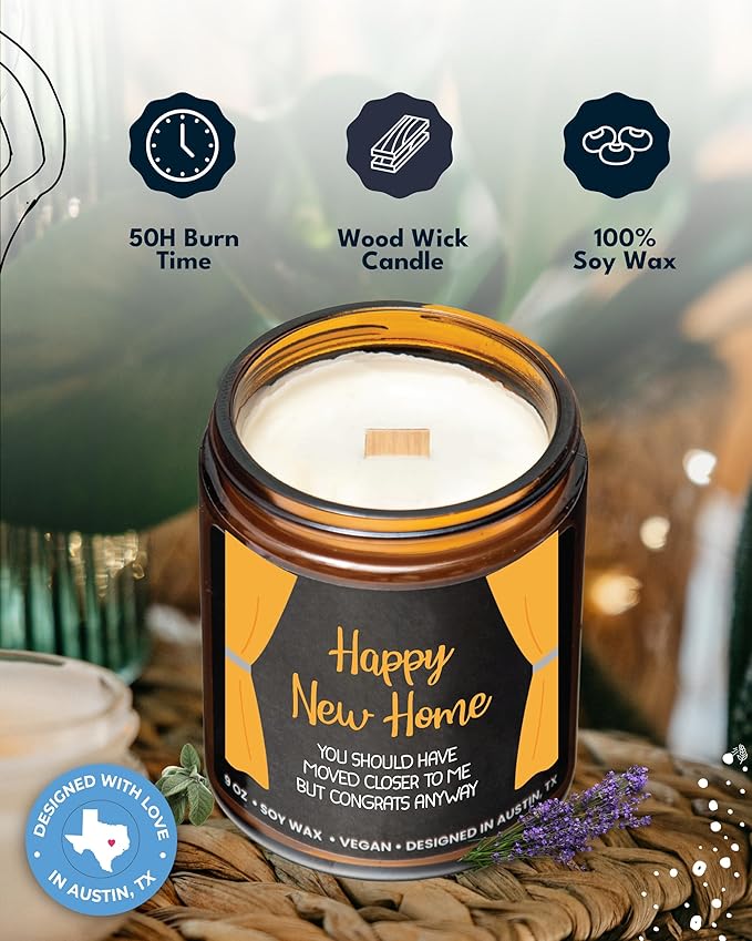 Happy New Home Candle, Unique Housewarming Gifts for Women and Men, Funny New Home Gift Ideas for Her or Him, Best Housewarming Gifts, Best Presents for Friends and Family Moving Away, Gift-Ready