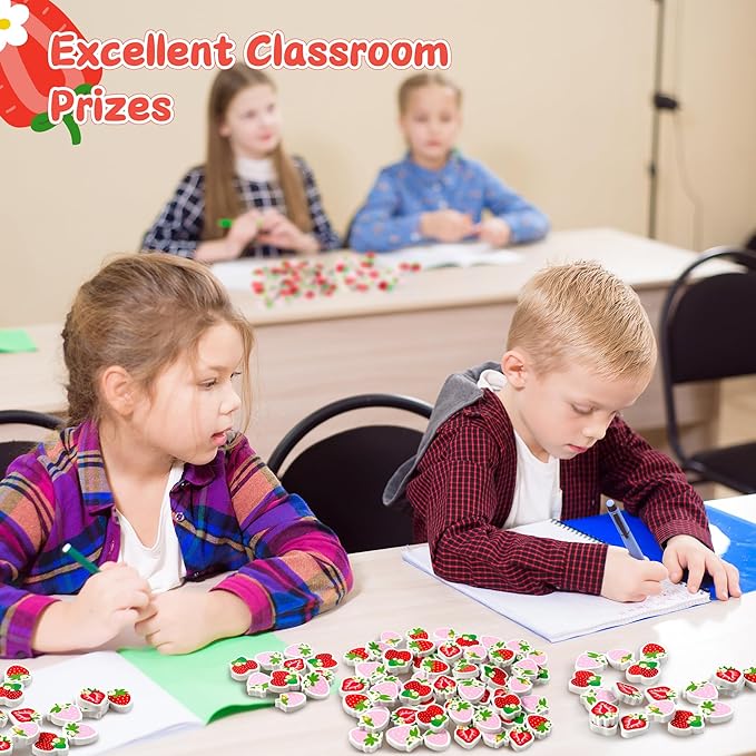 CJiangpo 60Pcs Strawberry Mini Eraser for Kids Bulk - Cute Fruit Pencil Rubber Eraser Birthday Party Favors Filler Back to School Classroom Prizes Gifts