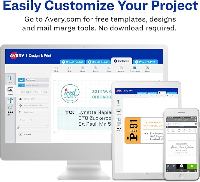 Avery Printable Shipping Labels with Sure Feed, 2" x 4", Glossy Crystal Clear, 100 Blank Mailing Labels (6522)