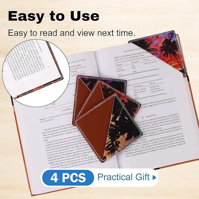 4 Pieces Leather Bookmarks, Cute Book Accessories for Reading Lovers, Page Markers for Women Men Kids Students Teachers Retirement Birthday Gift (Sunset)