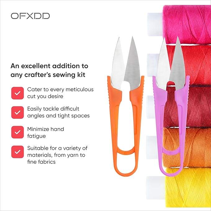 Thread Snips for Sewing - Thread Cutter/Clippers U Shape - Sewing Scissors Small - Thread Nippers/Trimming, Yarn Scissors for Knitting, Stitch - Mini DIY Supplies, Plastic Handle, 2 Pcs