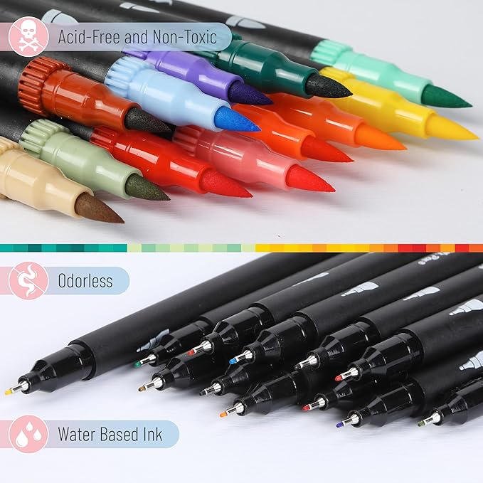 Mr. Pen- Dual Tip Brush Pens, 12 pcs, Morandi & Vintage, Adult Coloring Markers, Brush Tip Markers, Dual Tip Markers, Art Markers for Adults, Coloring Markers for Adults, Brush Markers