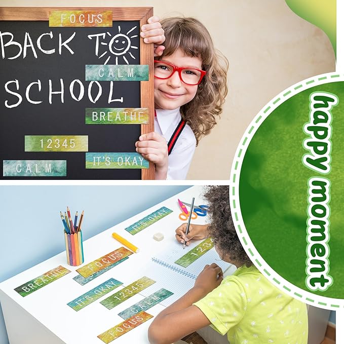 Crtiin 80 Pcs Anxiety Sensory Stickers with Inspirational Quotes Calm Textured Strips Relief Mental Health Stickers School Office Adhesive Sensory Tape Anti Stress Toys for Adults Teens (Dazzling)